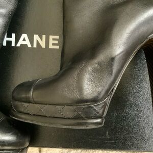 CHANEL Black Leather Tall Boots